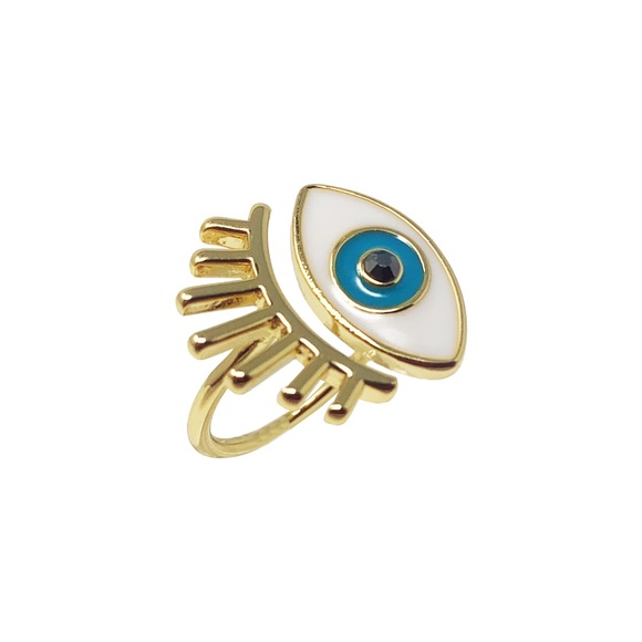 Evil Eye 10K Gold Plated Open Ring w/ Lash Detail - Picture 1 of 3